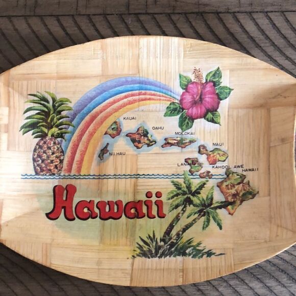 Hawaiian 🌺 Islands 🏝 Handpainted Palm 🌴 Frond Plate 70s vibrant retro vibe - Picture 3 of 17